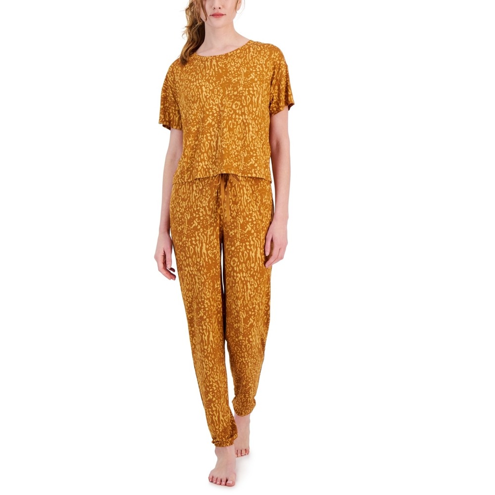 Jenni Women's 2-Pc. Leopard‎ Print  Short-Sleeve Jogger Pajamas Set Size XS